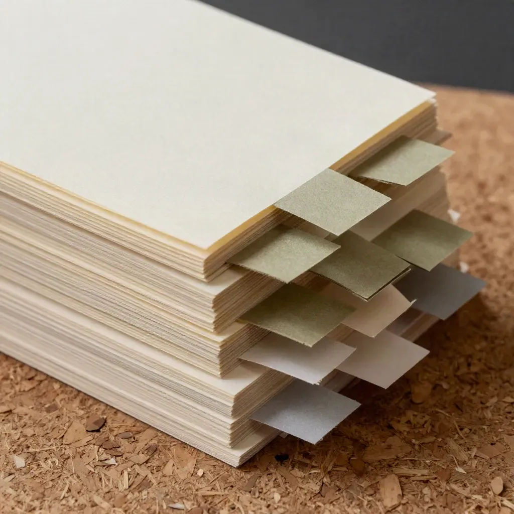 Macro of SEO tabbed cards, colour tags and bookmark strips on a cork board